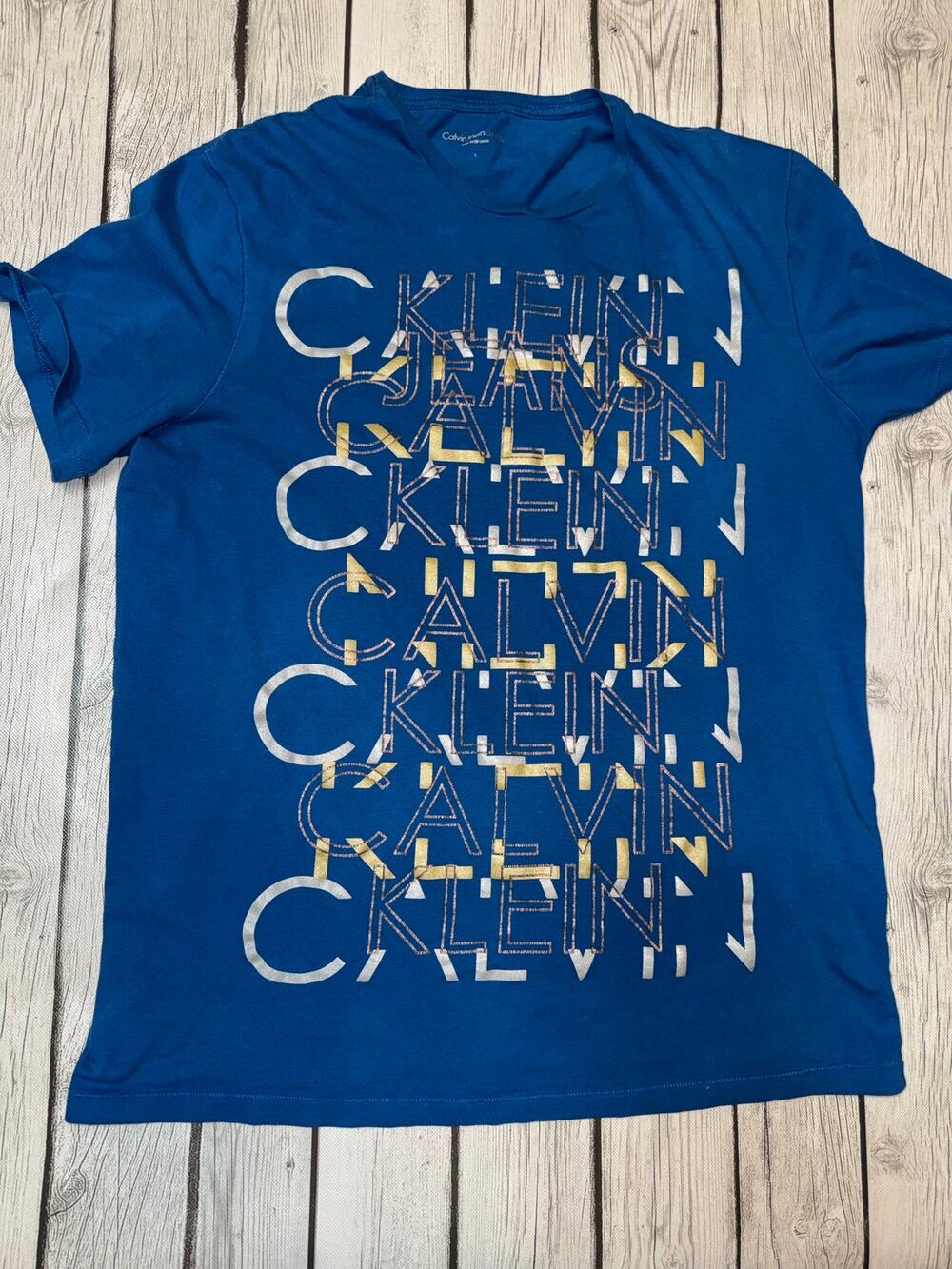 Calvin Klein Graphic T-Shirt Blue Size Large Casual Short Sleeve